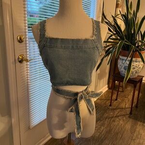 Denim wrap crop top